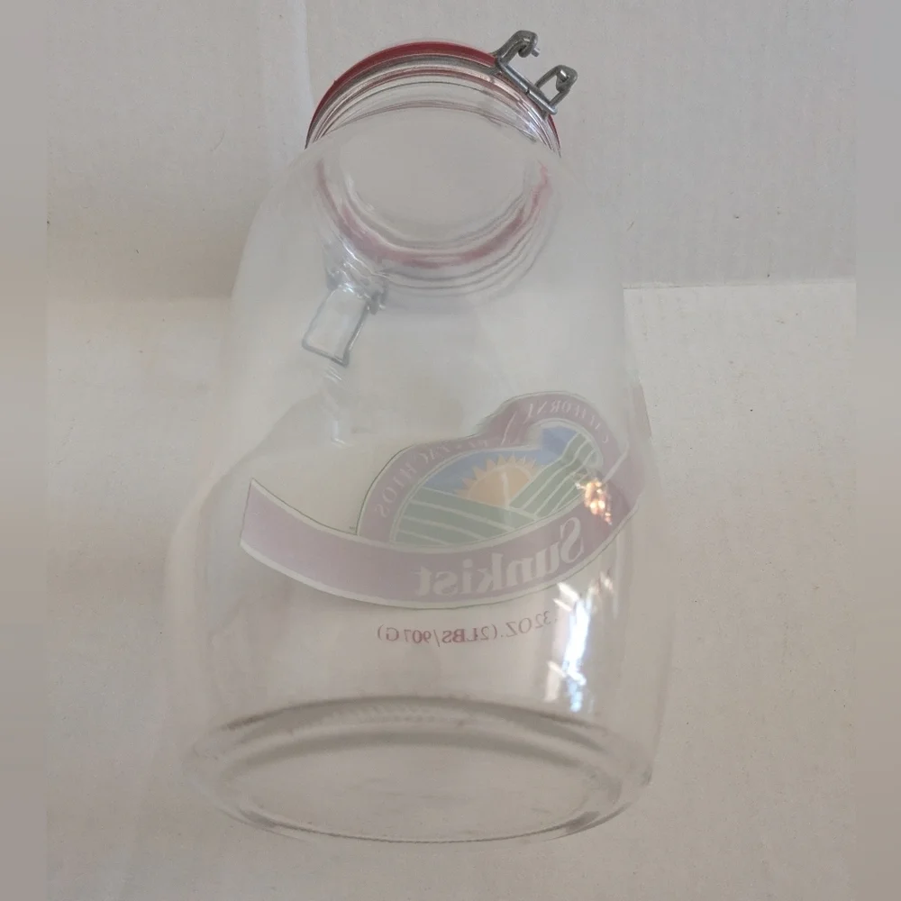 Vintage Clear Glass Jar with Snap Lid. Sunkist California Pistachios.